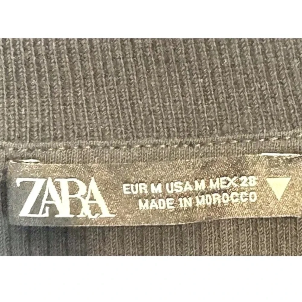 ZARA Black Ribbed Mock Neck Button Detail Cropped Long Sleeve Top Women M 68-48‎